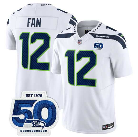 Men & Women & Youth Seattle Seahawks #12 Fan White 2025 F.U.S.E. 50th Anniversary Patch Vapor Limited Stitched Jersey