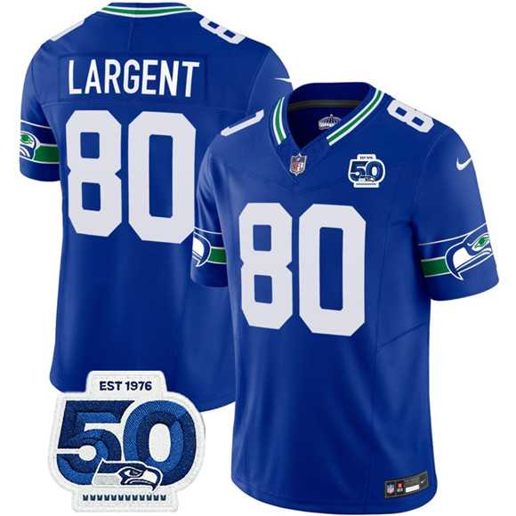 Men & Women & Youth Seattle Seahawks #80 Steve Largent Royal 2025 F.U.S.E 50th Anniversary Patch Throwback Vapor Limited Stitched Jersey
