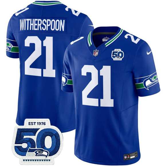 Men & Women & Youth Seattle Seahawks #21 Devon Witherspoon Royal 2025 F.U.S.E 50th Anniversary Patch Throwback Vapor Limited Stitched Jersey
