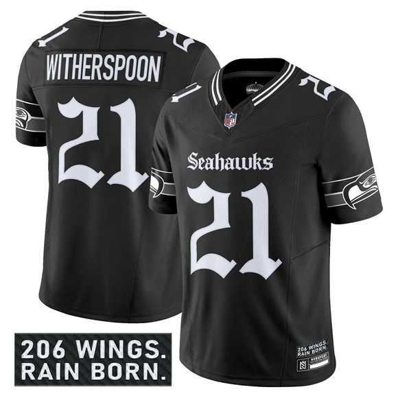 Men & Women & Youth Seattle Seahawks #21 Devon Witherspoon Black 2025 F.U.S.E. %27Gothic Rain City Shadows Edition%27 Vapor Limited Stitched Jersey