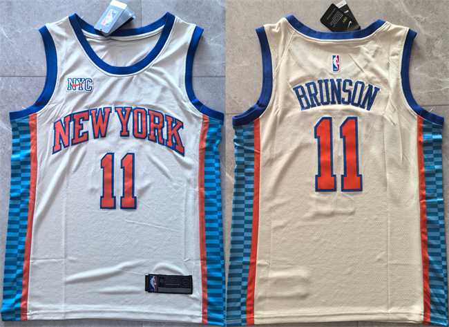 Men%27s New Yok Knicks #11 Jalen Brunson Cream 2025-26 City Edition Stitched Jersey