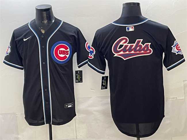 Men%27s Chicago Cubs Team Big Logo 2026 Fashion Replica Black Out Stitched Jersey