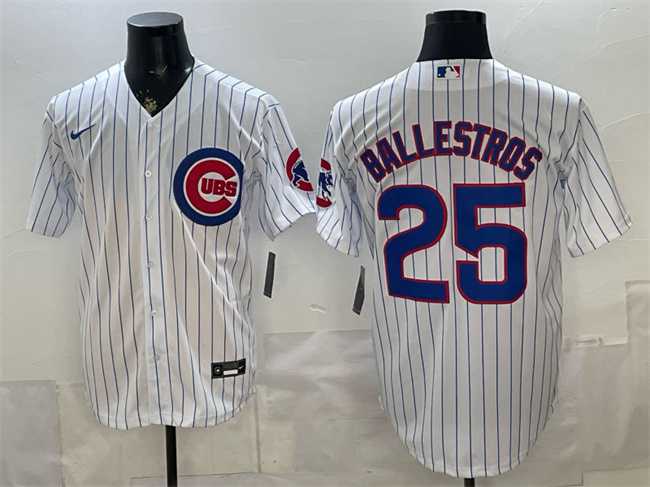 Men%27s Chicago Cubs #25 Moises Ballesteros White Cool Base Stitched Jersey