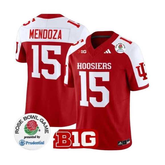 Men%27s Indiana Hoosiers #15 Fernando Mendoza 2025 F.U.S.E. Rose Bowl Red White Stitched Jersey Dzhi