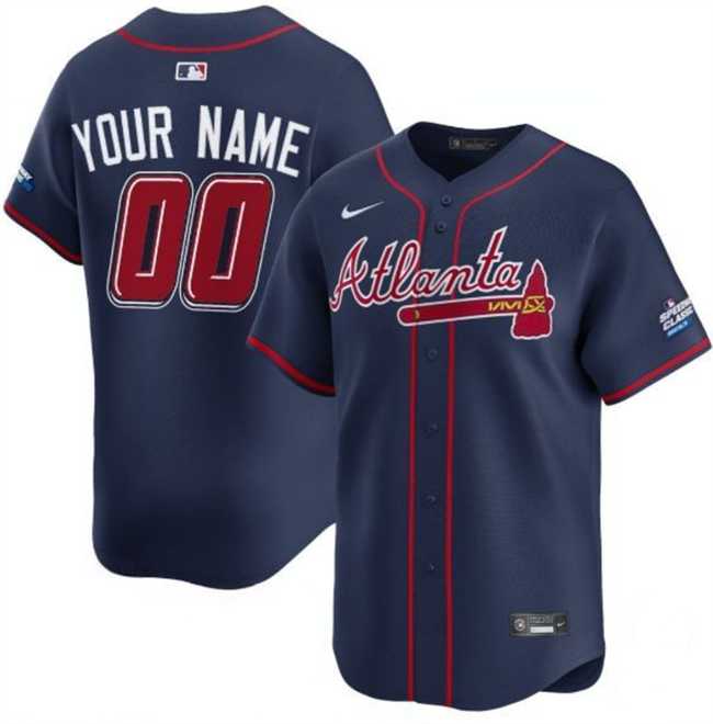 Men%27s Atlanta Braves Active Player Custom Navy 2025 Speedway Classic Alternate Limited Stitched Baseball Jersey
