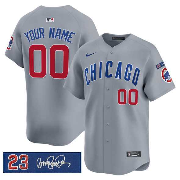 Men%27s Chicago Cubs Active Player Custom Gray Ryne Sandberg Tribute Vapor Limited V3 Stitched Baseball Jersey