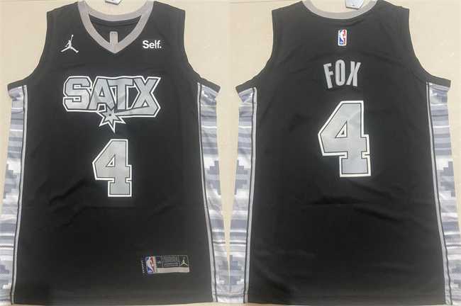 Men%27s San Antonio Spurs #4 De%27Aaron Fox Black 2024-25 Statement Edition Stitched Basketball Jersey