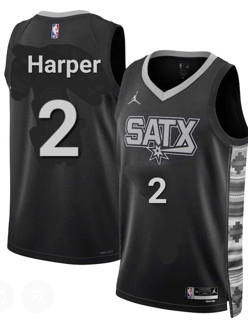 Men%27s San Antonio Spurs #2 Dylan Harper Gray Black Statement Edition Stitched Jersey Dzhi