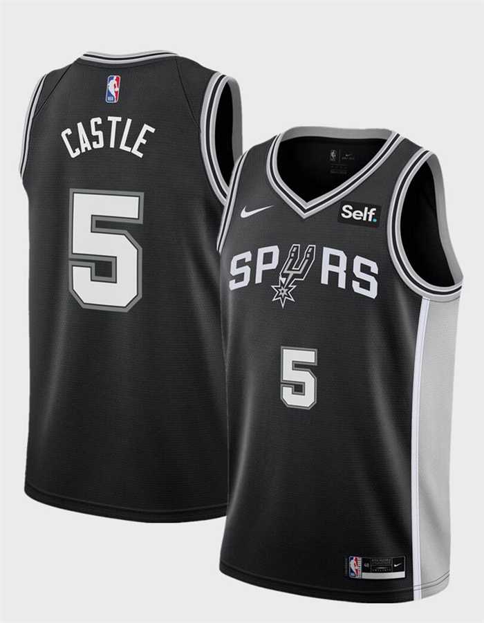 Men%27s San Antonio Spurs #5 Stephon Castle Black  Stitched Jersey Dzhi