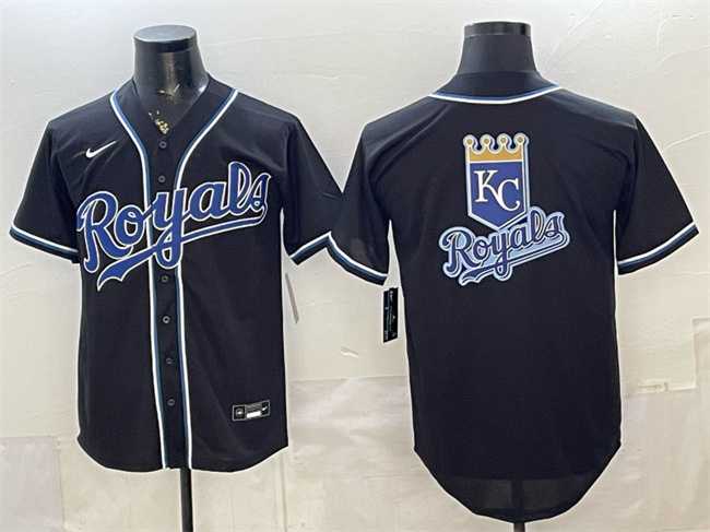 Men%27s Kansas City Royals Team Big Logo 2026 Fashion Replica Black Out Stitched Jerseys