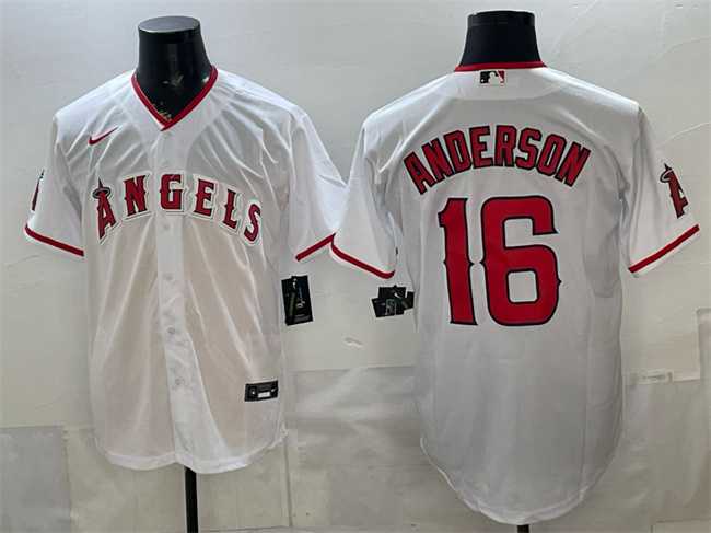 Men%27s Los Angeles Angels #16 Garret Anderson White Stitched Jersey