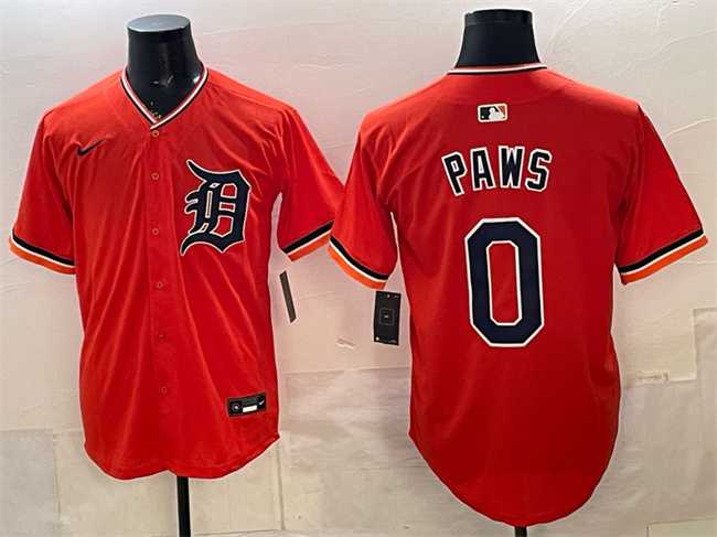 Men%27s Detroit Tigers #0 Paws Orange Limited Stitched Jersey