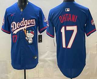 Men%27s Los Angeles Dodgers #17 Shohei Ohtani Blue Hello Kitty 2025 World Series Champions Limited Jersey