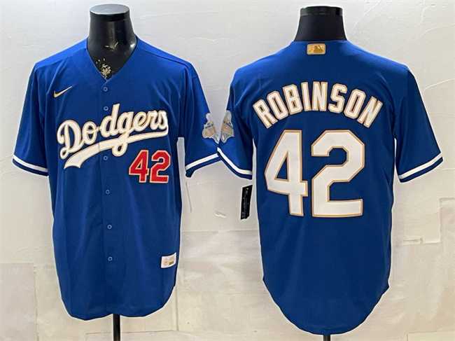 Men%27s Los Angeles Dodgers #42 Jackie Robinson Royal 2026 Alternate Gold Collection Stadium Stitched Jersey