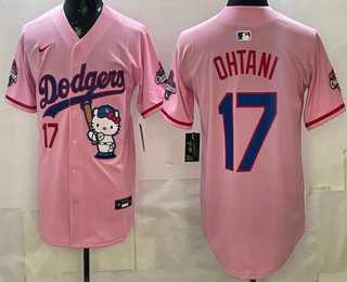 Men%27s Los Angeles Dodgers #17 Shohei Ohtani Pink Hello Kitty 2025 World Series Champions Limited Jersey