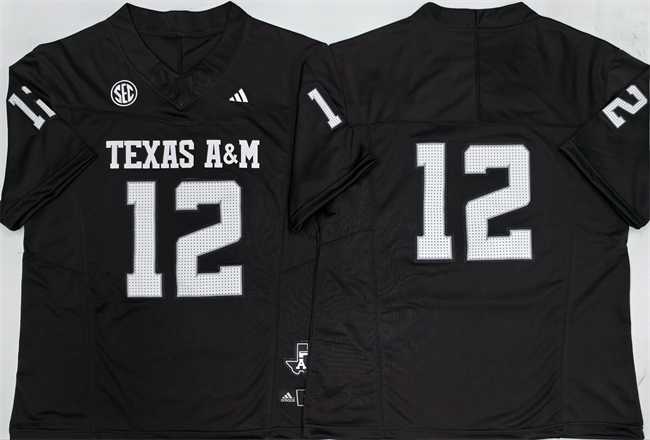 Men%27s Texas A&M Aggies Lions #12 Premier Strategy Black 2025 F.U.S.E. Stitched Jersey