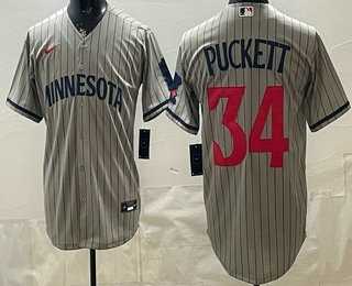 Men%27s Minnesota Twins #34 Kirby Puckett Grey Cool Base Stitched Jersey