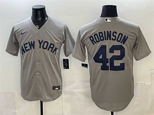 Men%27s New York Yankees #42 Jackie Robinson Grey Stitched Jersey
