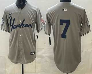 Men%27s New York Yankees #7 Mickey Mantle Grey Without Name Limited Jersey