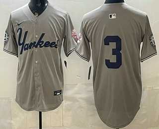 Men%27s New York Yankees #3 Babe Ruth Grey Without Name Limited Jersey