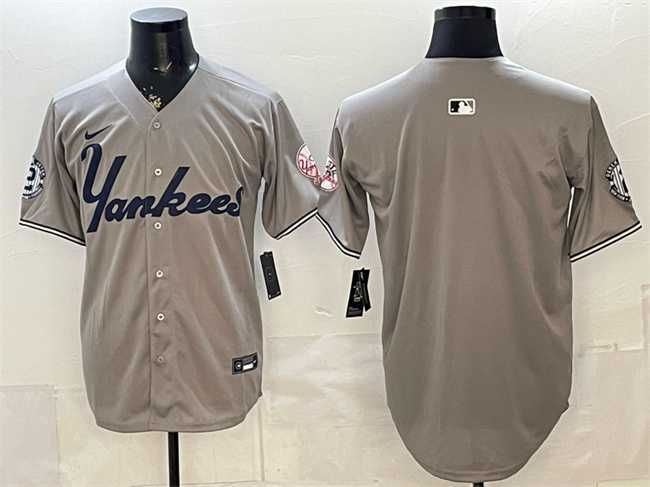 Men%27s New York Yankees Blank Grey With Patch Limited Stitched Jersey