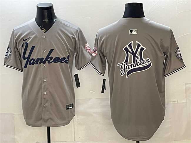 Men%27s New York Yankees Team Big Logo Grey With Patch Limited Stitched Jersey
