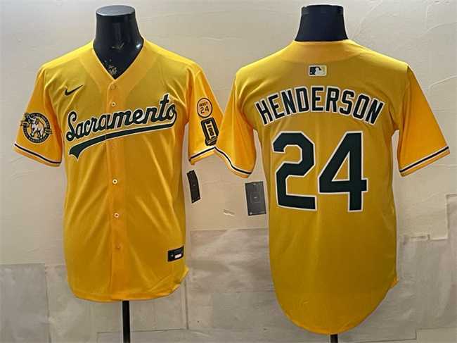 Men%27s Oakland Athletics #24 Rickey Henderson 2026 Yellow Alternate Sacramento Celebrating 125 Years Vapor Limited Stitched Jersey