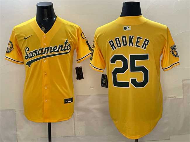 Men%27s Oakland Athletics #25 Brent Rooker 2026 Yellow Alternate Sacramento Celebrating 125 Years Vapor Limited Stitched Jersey