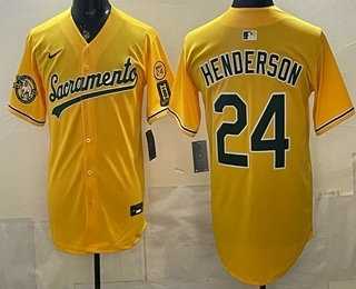 Men%27s Oakland Athletics #24 Ricky Henderson Yellow Limited Jersey