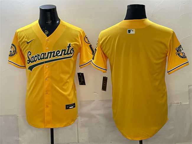 Men%27s Oakland Athletics Blank 2026 Yellow Alternate Sacramento Celebrating 125 Years Vapor Limited Stitched Jersey