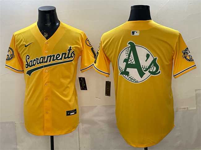 Men%27s Oakland Athletics Team Big Logo 2026 Yellow Alternate Sacramento Celebrating 125 Years Vapor Limited Stitched Jerseys