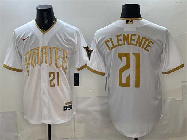 Men%27s Pittsburgh Pirates #21 Roberto Clemente White 2026 City Connect Stadium Stitched Jersey