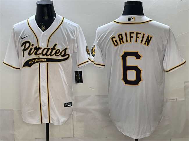 Men%27s Pittsburgh Pirates #6 Konnor Griffin White Cool Base Stitched Jersey
