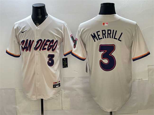 Men%27s San Diego Padres #3 Jackson Merrill Cream 2026 City Connect Stadium Stitched Jersey