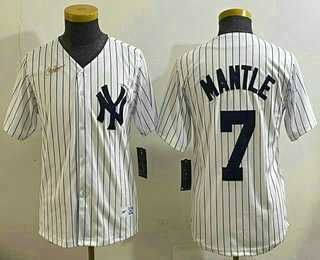Youth New York Yankees #7 Mickey Mantle White Throwback Stitched Cool Base Nike Jersey