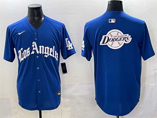 Men%27s Los Angeles Dodgers Team Big Logo Blue 2025 LA Gothic Style With Fernando Patch Vapor Premier Limited Stitched Jersey