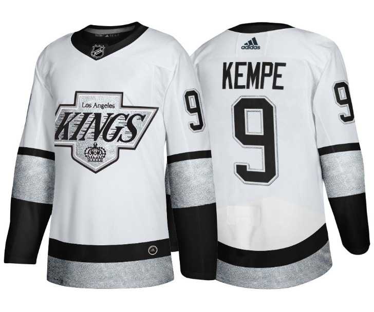 Men%27s Los Angeles Kings #9 Adrian Kempe White Throwback Stitched Jersey Dzhi