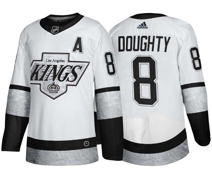 Men%27s Los Angeles Kings #8 Drew Doughty White Throwback Stitched Jersey Dzhi