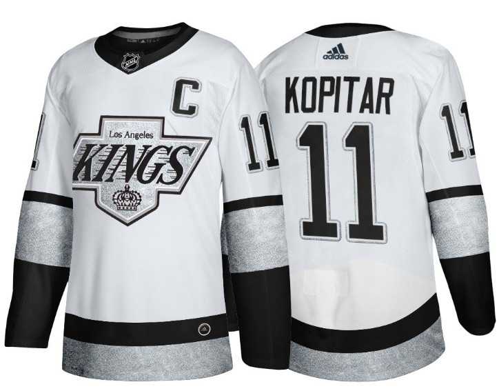Men%27s Los Angeles Kings #11 Anze Kopitar White Throwback Stitched Jersey Dzhi