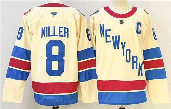 Men%27s New York Rangers #8 JT Miller Beige 2025-26 Winter Classic With C Patch Stitched Hockey Jersey