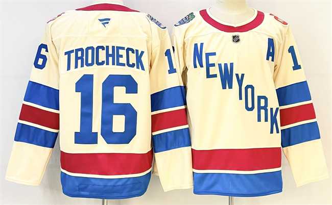 Men%27s New York Rangers #16 Vincent Trocheck Beige 2025-26 Winter Classic With A Patch Stitched Hockey Jersey