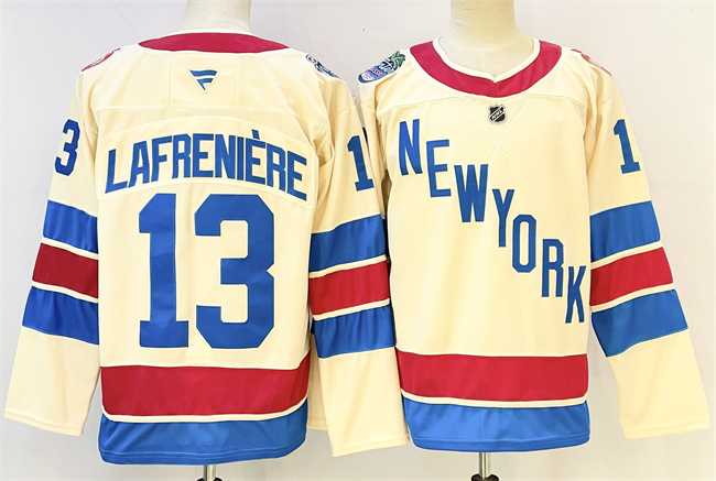 Men%27s New York Rangers #13 Alexis Lafreniere Beige 2025-26 Winter Classic Stitched Hockey Jersey