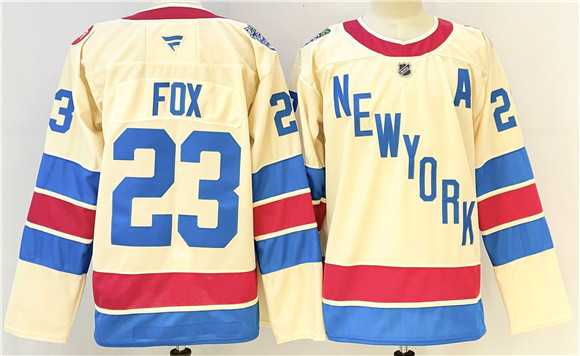 Men%27s New York Rangers #23 Adam Fox Beige 2025-26 Winter Classic With A Patch Stitched Hockey Jersey