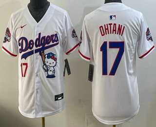 Youth Los Angeles Dodgers #17 Shohei Ohtani White Hello Kitty 2025 World Series Champions Limited Jersey