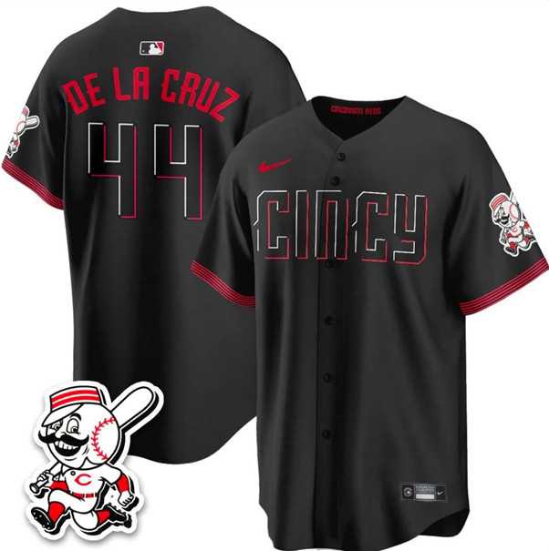Men%27s Cincinnati Reds #44 Elly De La Cruz Black City Connect With Patch Limited Stitched Jersey Dzhi
