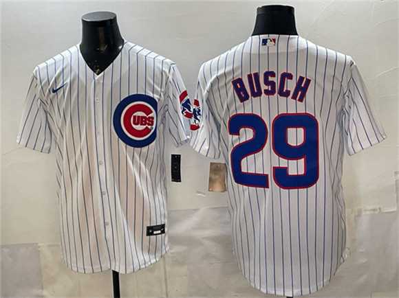 Men%27s Chicago Cubs #29 Michael Busch White Cool Base Stitched Jersey
