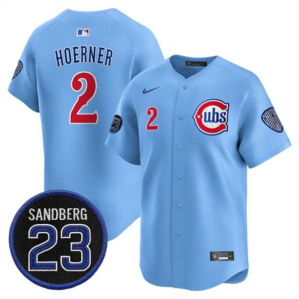 Men%27s Chicago Cubs #2 Nico Hoerner Blue %27Ryne Sandberg Tribute%27 Vapor Limited V2 Stitched Jersey Dzhi