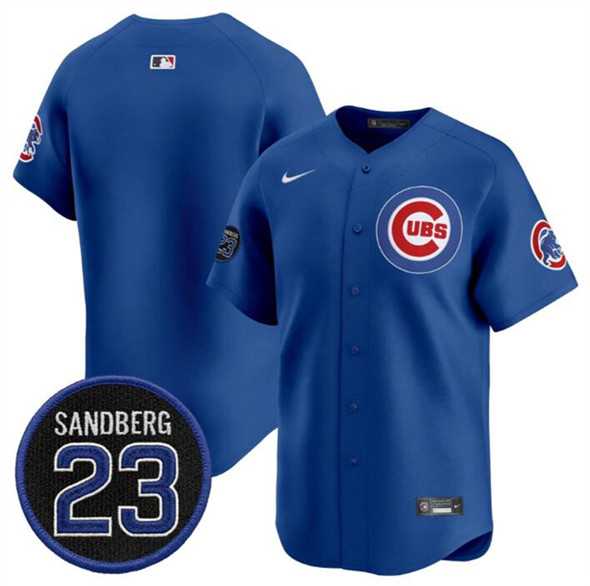 Men%27s Chicago Cubs Blank Royal %27Ryne Sandberg Tribute%27 Vapor Limited V2 Stitched Jersey Dzhi