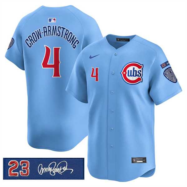 Men%27s Chicago Cubs #4 Pete Crow-Armstrong Blue %27Ryne Sandberg Tribute%27 Vapor Limited V3 Stitched Jersey Dzhi