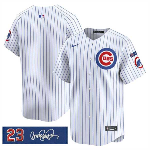Men%27s Chicago Cubs Blank White Pinstripe %27Ryne Sandberg Tribute%27 Vapor Limited V3 Stitched Jersey Dzhi